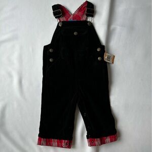 Vintage Baby Black Overalls with Red Plaid Accents